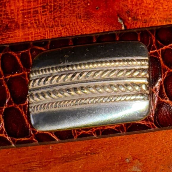 Brown Crocodile Embossed Belt with Silver Buckle - Picture 10 of 14